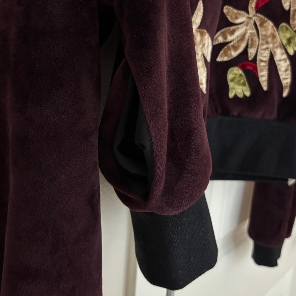 ZARA Purple Burgundy Embroidered Velvet Bomber Jacket, Shimmer Collar, Small - Picture 9 of 10